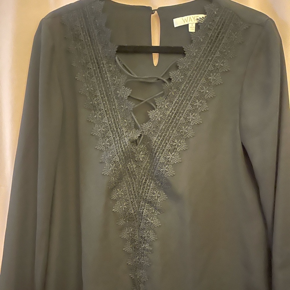 Wayf Green Long Sleeve Tie Front Blouse